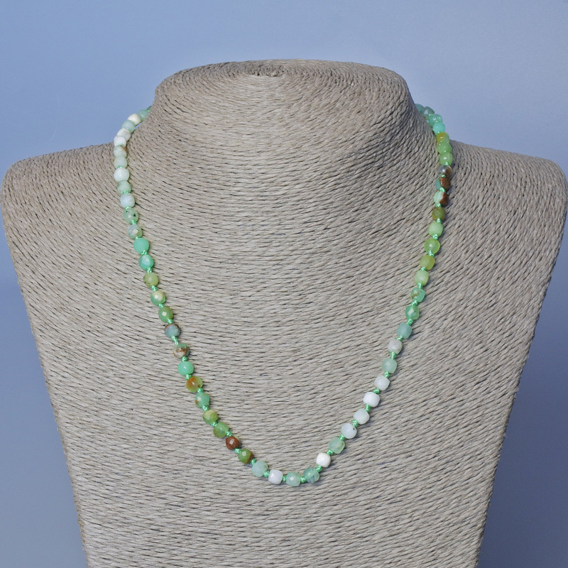 Chrysocolla Necklace, natural stone faceted cube, diameter 5mm+/-, length 48cm+
