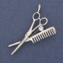 Comb and Scissors Brooch White Rhinestone Silver-Tone Metal 47x32mm+