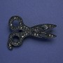 Scissors Brooch-Pendant Black Enamel Black Rhinestones Silver-Tone Metal 54x39mm+