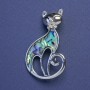 Cat Brooch-Pendant Abalone Silver-Tone Metal 48x29mm+