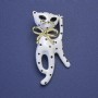 Cat Brooch White & Black Enamel Black Rhinestones Gold-Coloured Metal 55x25mm+