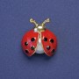 Ladybird Brooch Red Enamel Black Rhinestones with Pearl Gold-Coloured Metal 23x21mm+
