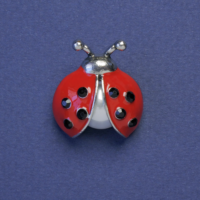 Ladybird Brooch Red Enamel Black Rhinestones with Pearl Silver-Coloured Metal 23x21mm+