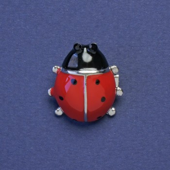 Ladybird Brooch Red Black Enamel Black Rhinestones Silver-Coloured Metal 21x19mm+