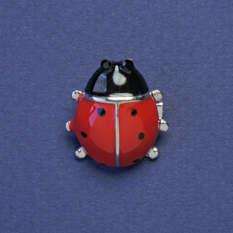 Ladybird Brooch Red Black Enamel Black Rhinestones Silver-Coloured Metal 21x19mm+