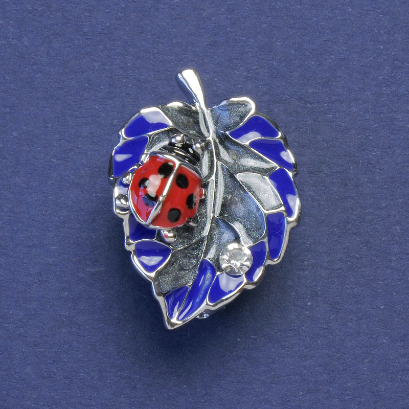 Ladybird Brooch Yellow Blue Enamel Silver-Coloured Metal 17x24mm+