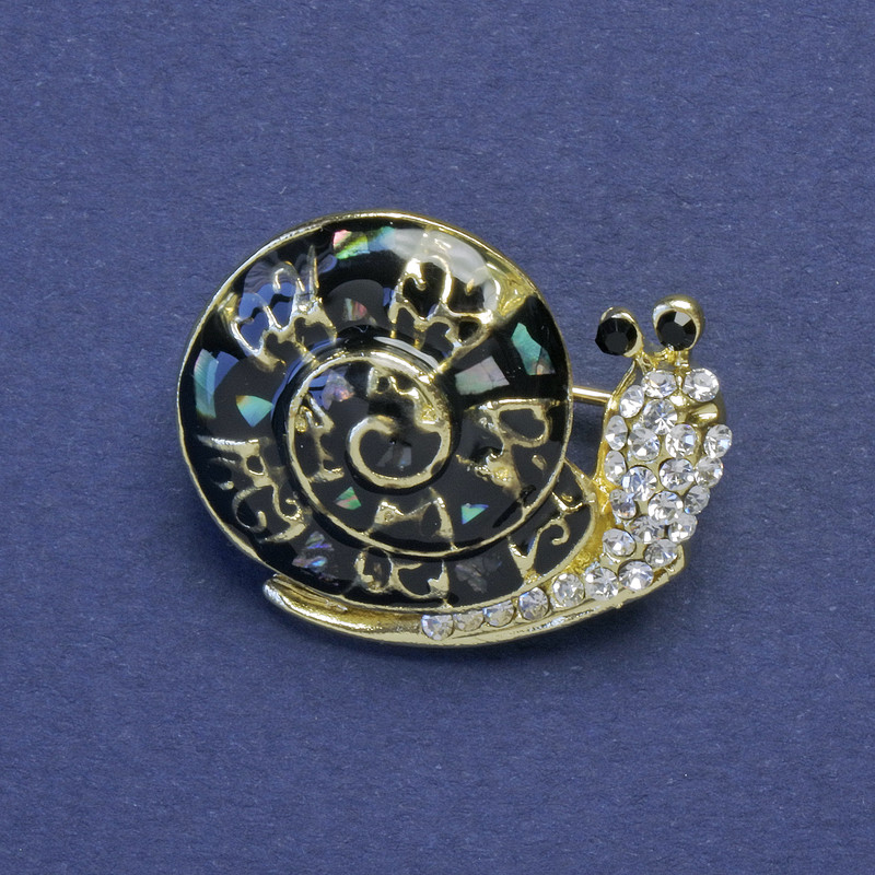 Snail Brooch Abalone White Rhinestones Gold-Coloured Metal 20x26mm+