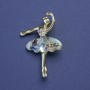 Brooch-Pendant Ballerina Abalone Rhinestones Petrol Gold-Coloured Metal 30x43mm+