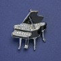 Piano Brooch-Pendant, Black Enamel, White Rhinestones, Silver-Tone Metal, 28x31mm+