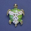 Turtle Brooch-Pendant, Green & White Enamel, Haliotis Abalone, Gold-Tone Metal, 27x35mm+