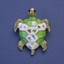 Turtle Brooch-Pendant, Green & White Enamel, Haliotis Abalone, Gold-Tone Metal, 27x35mm+