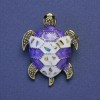 Turtle Brooch-Pendant, Lilac & White Enamel, Haliotis Abalone, Gold-Tone Metal, 27x35mm+