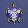 Turtle Brooch-Pendant, Lilac & White Enamel, Haliotis Abalone, Gold-Tone Metal, 27x35mm+