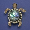 Turtle Brooch-Pendant, Haliotis Abalone, Gold Rhinestones, Gold-Tone Metal, 51x46mm+