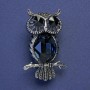 Owl Brooch, Black & Blue Crystals, Silver-Tone Metal, 43x26mm+