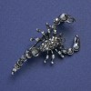 Scorpion Brooch, Black Rhinestones, Silver-Tone Metal, 47x25mm +