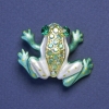 Frog Brooch-Pendant, Green & White Enamel, Petrol Rhinestones, Gold-Tone Metal, 35x28mm +