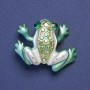 Frog Brooch-Pendant, Green & White Enamel, Petrol Rhinestones, Gold-Tone Metal, 35x28mm +