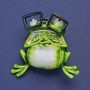 Brooch-Pendant Frog in Glasses Green-White Enamel Grey Rhinestones Gold-Tone Metal 38x35mm +