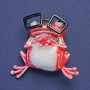 Brooch-Pendant Frog in Glasses Red-White Enamel Pink Rhinestones Gold-Tone Metal 38x35mm +