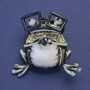 Brooch-Pendant Frog in Glasses Black-White Enamel Grey Rhinestones Gold-Tone Metal 38x35mm +
