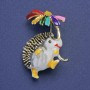 Brooch Hedgehog with Colourful Flower White Enamel Gold-Tone Metal 28x32mm +