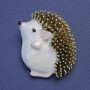 Brooch-Pendant Hedgehog White Enamel Gold-Tone Metal 37x32mm +