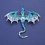 Brooch-Pendant Dragon Blue-Silver Enamel Blue Rhinestones Gold-Tone Metal 63x72mm +
