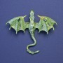 Dragon Brooch-Pendant, Lime-Green Enamel, Green Rhinestones, Gold-Tone Metal, 63x72mm +