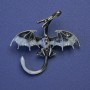 Dragon Brooch-Pendant, Grey-White Enamel, Red Rhinestones, Silver-Tone Metal, 48x45mm+