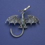 Dragon Brooch-Pendant, Green Rhinestones, Silver-Tone Metal, 48x45mm+