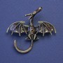 Dragon Brooch-Pendant, Bronze Enamel, Red Rhinestones, Gold-Tone Metal, 48x45mm+