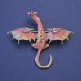 Dragon Brooch-Pendant, Pink-Beige Enamel, Pink Rhinestones, Gold-Tone Metal, 50x57mm +