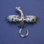Dragon Brooch-Pendant, Black-Grey Enamel with Red Rhinestones, Silver-Tone Metal, 50x57mm +
