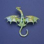 Dragon Brooch-Pendant, yellow-lime enamel with green rhinestones, gold-tone metal, 50x57mm+