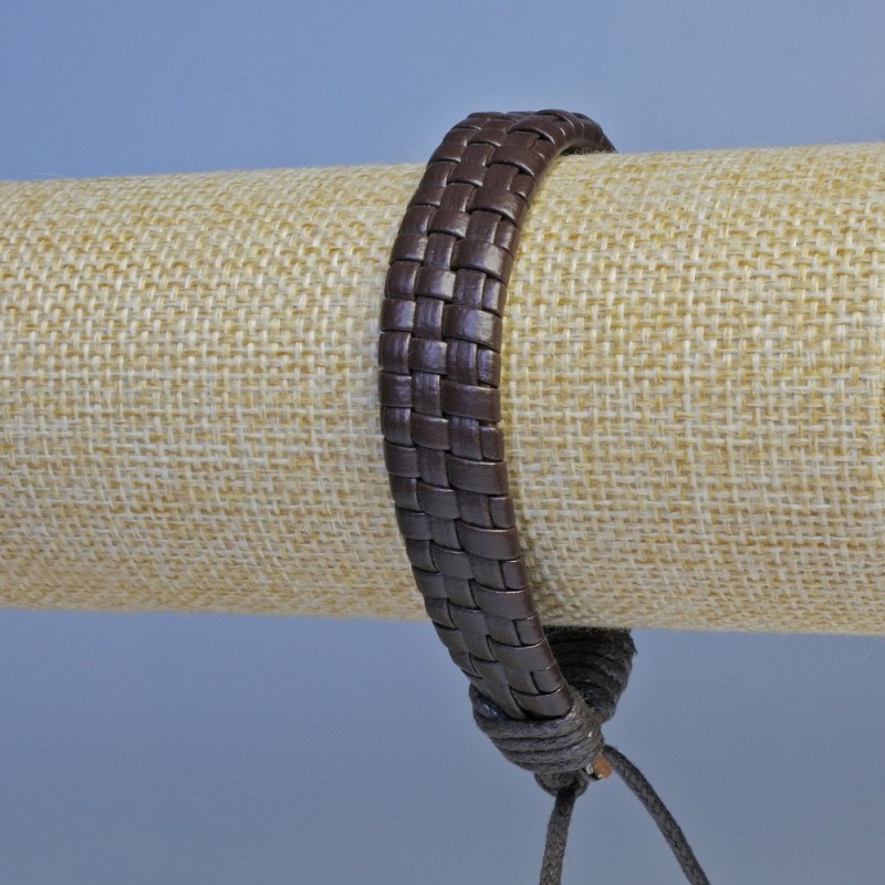 Men's Bracelet Brown Eco Leather Adjustable, Circumference 18-24cm
