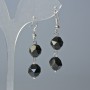 Silver Obsidian Earrings, Natural Stone Faceted, 10x9mm & 12x11mm+- Diameter, 4cm+- Length, Hook Wire