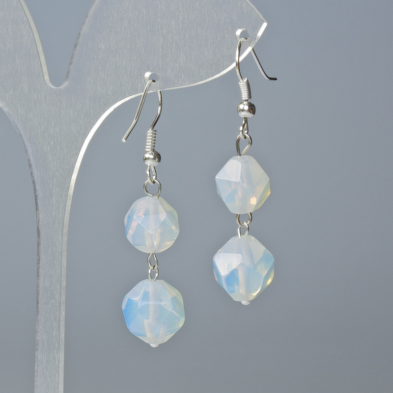 Moonstone Earrings, Faceted, 10x9mm & 12x11mm+- Diameter, 4cm+- Length, Hook Wire