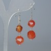 Carnelian Earrings, Natural Stone Faceted, 10x9mm & 12x11mm+- Diameter, 4cm+- Length, Hook Wire
