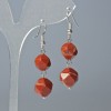 Red Jasper Earrings, Natural Stone Faceted, 10x9mm & 12x11mm+- Diameter, 4cm+- Length, Hook Wire