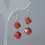 Red Jasper Earrings, Natural Stone Faceted, 10x9mm & 12x11mm+- Diameter, 4cm+- Length, Hook Wire