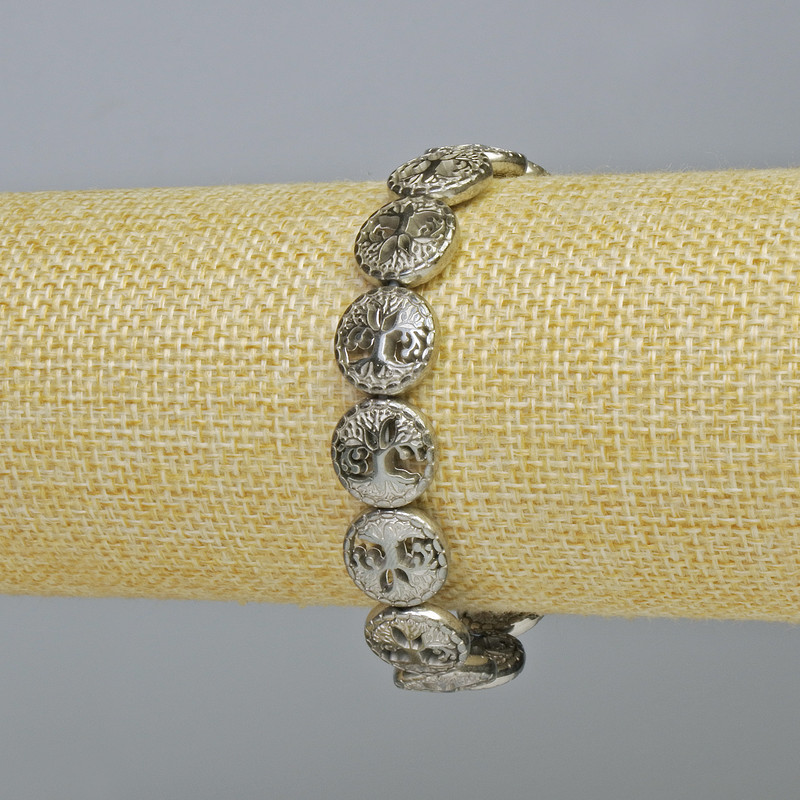 Hematite Bracelet "Tree", Silver Colour, Diameter 12.5x4.5mm+-, Length 18cm+- (Stretch)