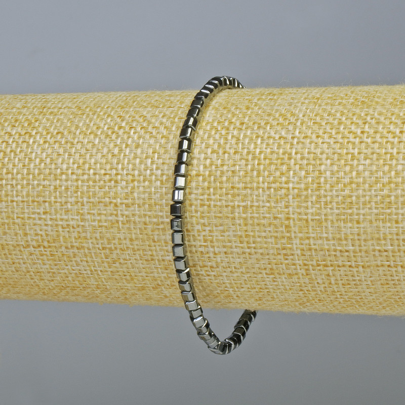 Hematite Bracelet, Cube Beads, Dark Silver Colour, Diameter 3x3mm+-, Length 18cm+- (Stretch)
