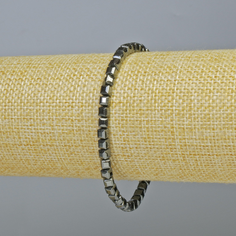 Hematite Bracelet, Cube Beads, Dark Silver Colour, Diameter 4x4mm+-, Length 18cm+- (Stretch)