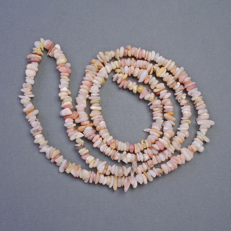 Natural Stone Pink Opal Chip Beads on Fishing Line, diameter 9x4-4x2mm+-, length 78cm+