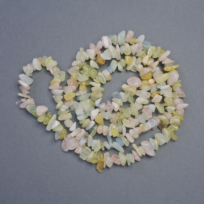 Natural Morganite Stone Chip Beads on Fishing Line, diameter 11x5-6x4mm+-, length 78cm+