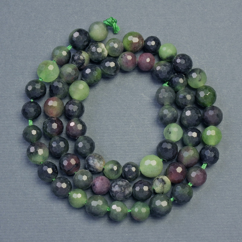 Natural Zoisite Stone Beads Faceted Round, diameter 6mm+-, length 34cm+