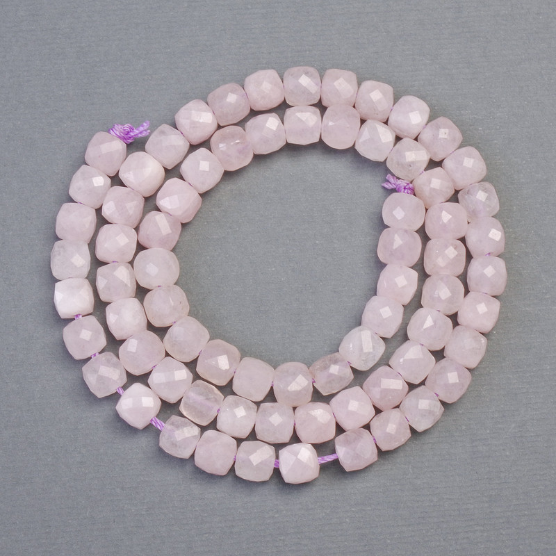 Natural Kunzite Stone Beads Faceted Cube, diameter 5.5x5.5mm+-, length 38cm+