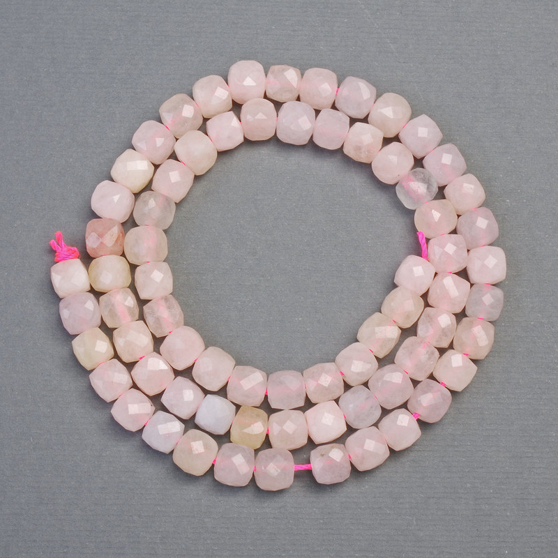 Natural Morganite Stone Beads Faceted Cube, diameter 6x6mm+-, length 38cm+