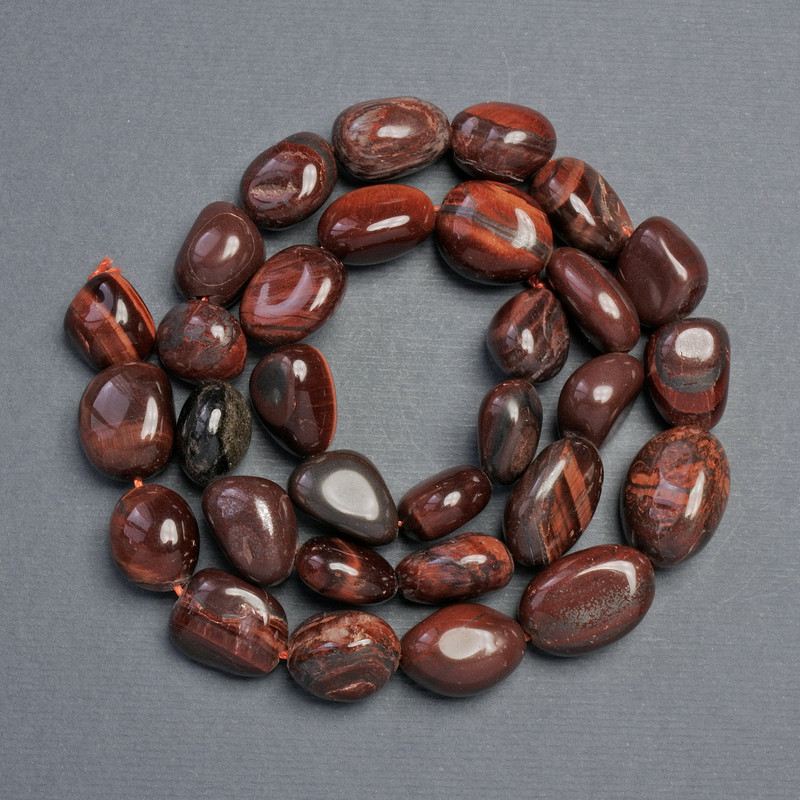 Natural Bull's Eye Stone Tumbled Beads, diameter 18x12-11x10mm+-, length 39cm+